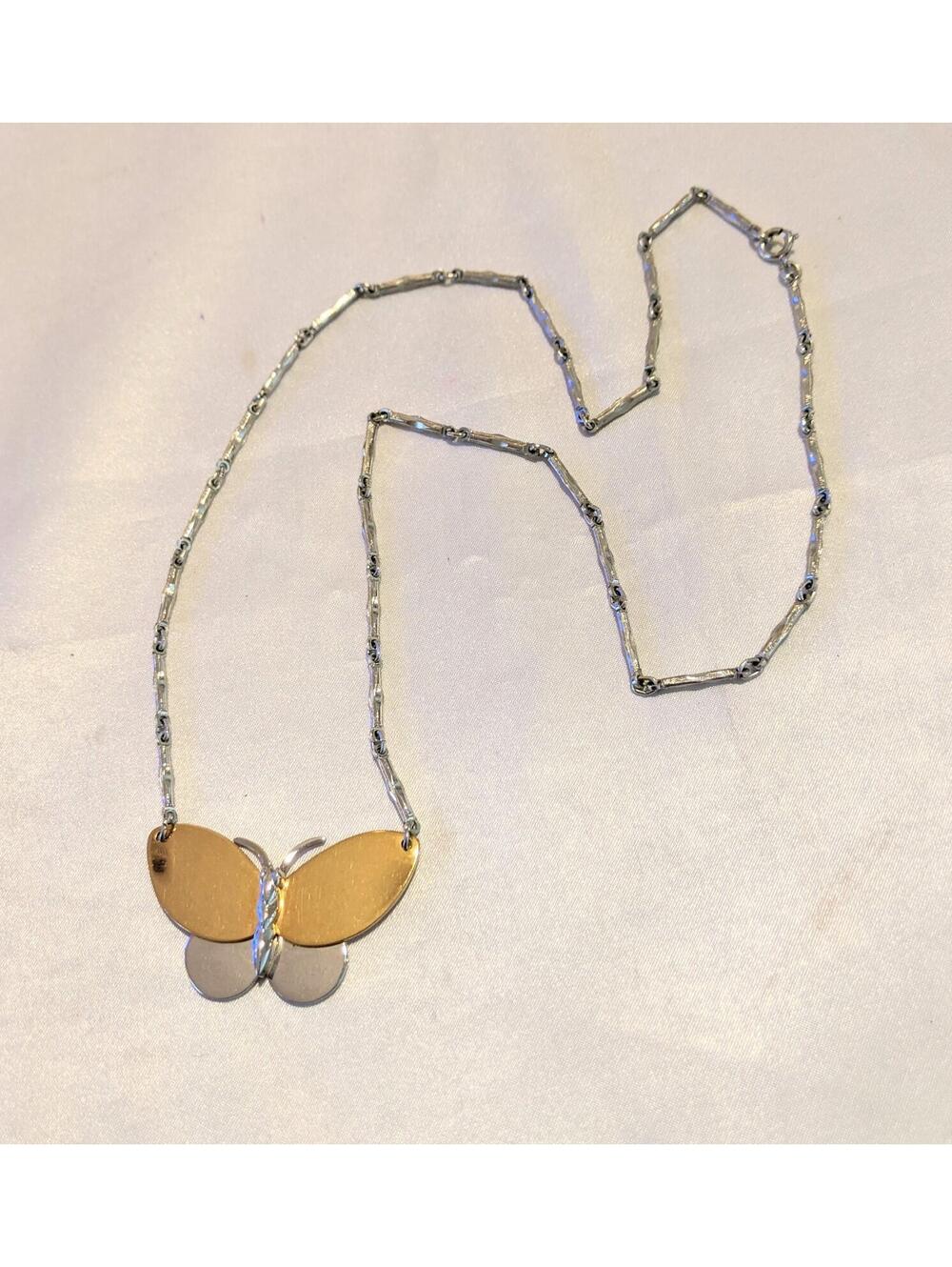 Vintage Avon 1977 Butterfly Necklace Gold and Silver Tone Metal